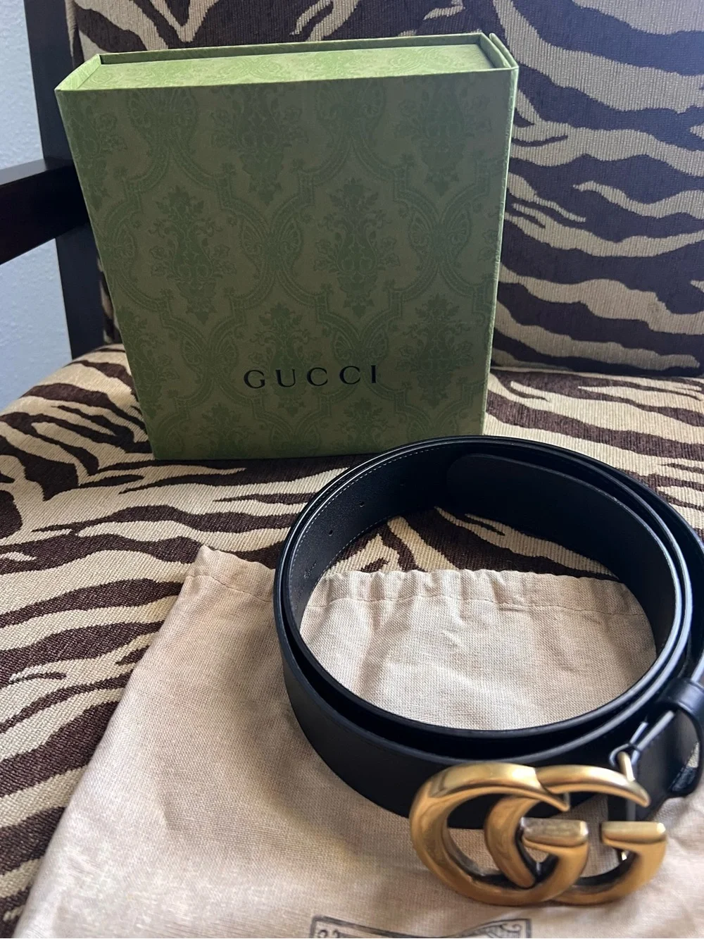 Gucci Black Leather Belt with Gold Double G Buckle